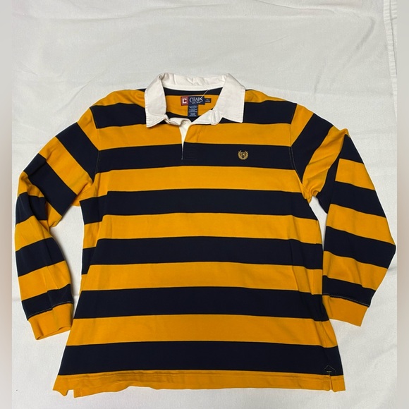 Chaps Other - Chaps Men’s Navy and Gold Striped Button Down Rugby Shirt size XL